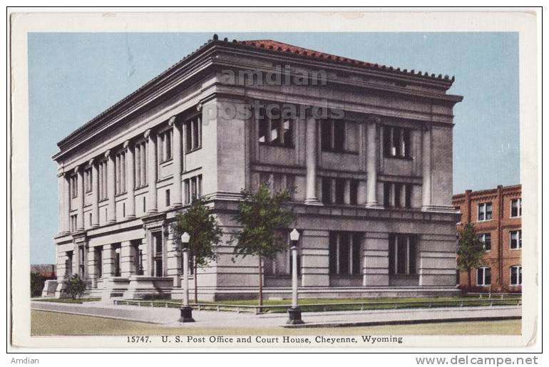 USA, CHEYENNE WY WYOMING, U.S. POST OFFICE And COURT HOUSE BUILDINGS, C1940s-50s Vintage Unused Postcard [c3359] - Cheyenne