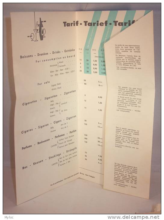 Dépliant Publicité Sabena. Tarif Cabine Au 9.11.1959. Illustrateur Massonet. - Advertisements