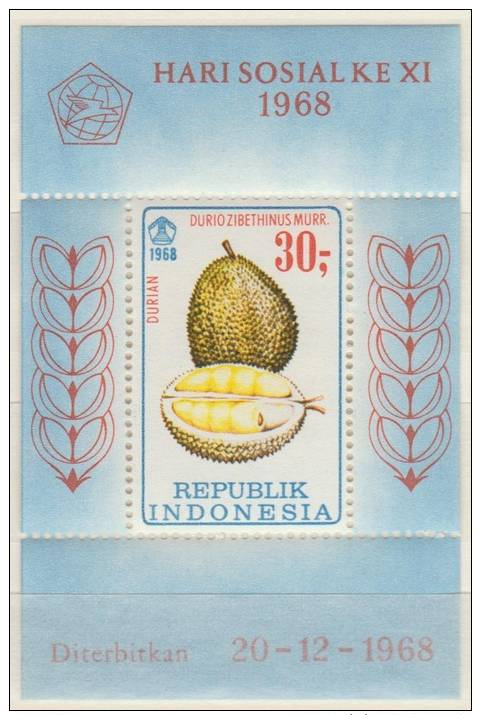 Indonesia, 1968, Fruit, Durian, Block, MNH, *** - Fruits