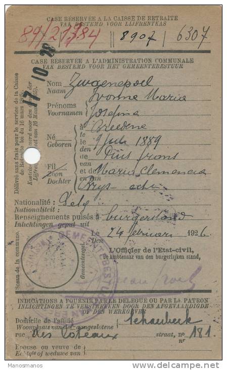 543/20 - Cote Belg. Kust - Carte Caisse D´Epargne TP Houyoux Cachet 28 Mm BREEDENE 1926 - Verso Gemeentebestuur Breedene - 1922-1927 Houyoux