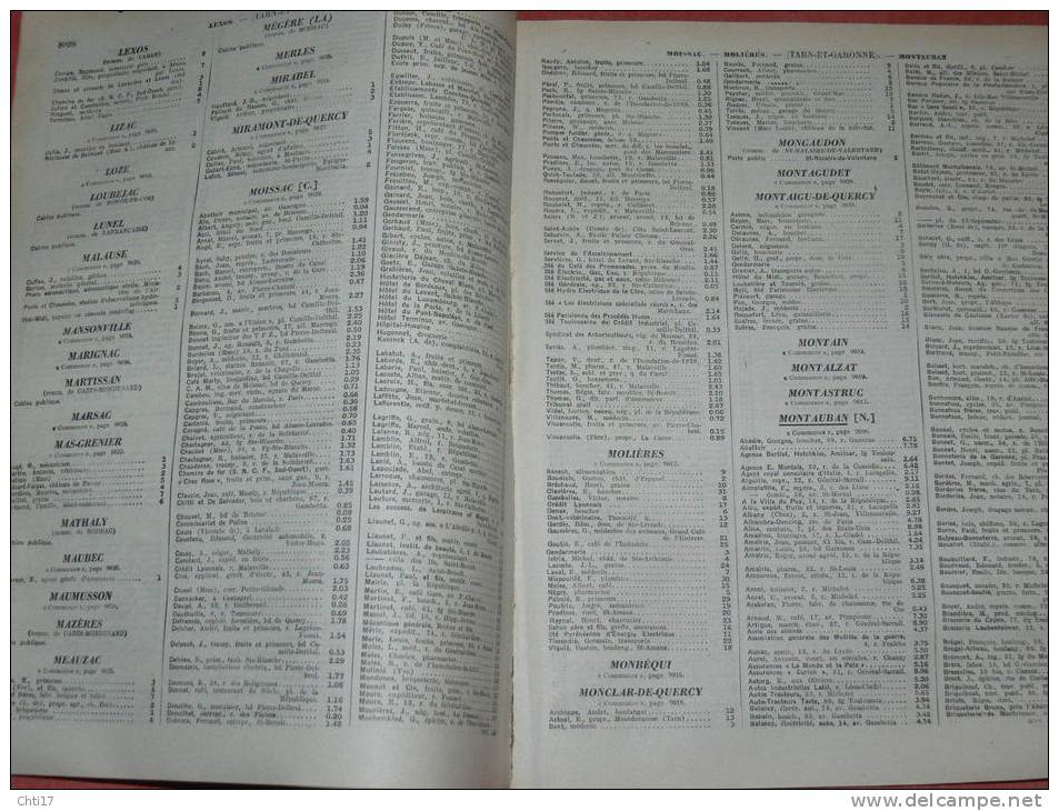 MONTAUBAN CASTELSARRASIN MONTECH MOISSAC CAUSSADE   DEPARTEMENT  EXTRAIT ANNUAIRE 1939 AVEC COMMERCES ET PARTICULIERS - Telephone Directories