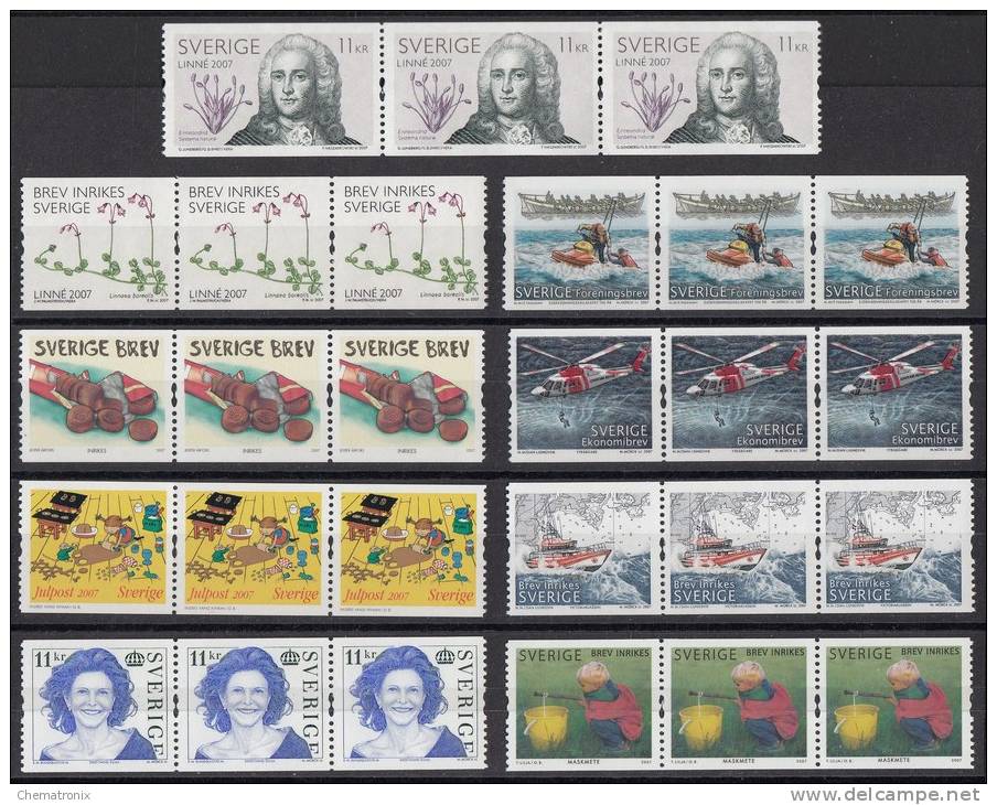 Suecia / Sweden 2007 - Sellos De Rollo (9 Tiras De 3) - MNH ** - Nuovi