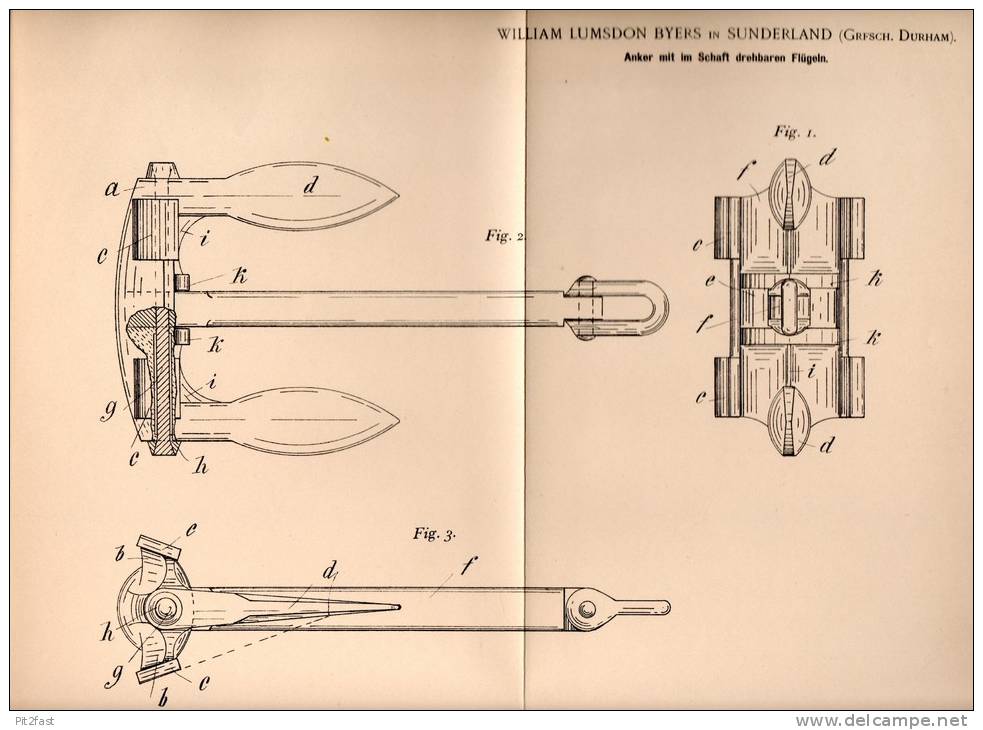 Original Patentschrift - W. Byers In Sunderland , Durham , 1900 , Anker Für Schiffe , Schiff , Ship !!! - Sonstige & Ohne Zuordnung