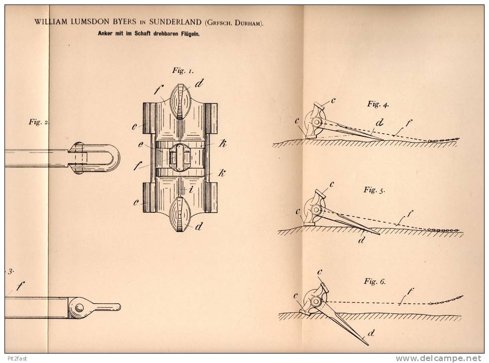 Original Patentschrift - W. Byers In Sunderland , Durham , 1900 , Anker Für Schiffe , Schiff , Ship !!! - Sonstige & Ohne Zuordnung