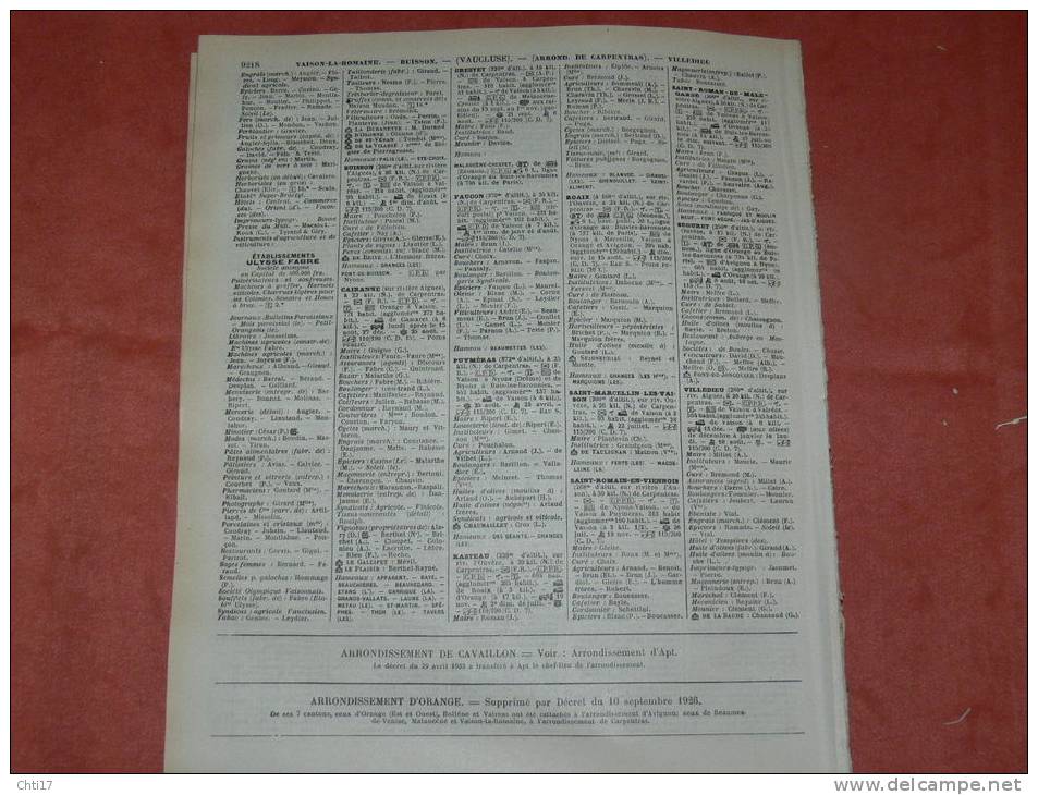 AVIGNON CARPENTRAS GORDES APT CAVAILLON ORANGE BOLLENE  DEPARTEMENT EXTRAIT ANNUAIRE 1939 AVEC COMMERCES ET PARTICULIERS - Directorios Telefónicos