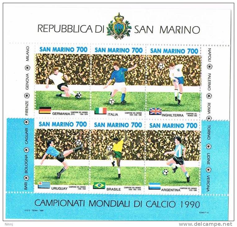 S.Marino 1990 - Foglietto Nuovo** Campionati Mondiali Di Calcio "ITALIA 90" 6 Valori X £. 700 - Blocs-feuillets