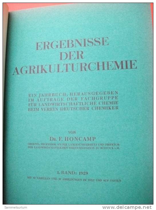 Dr. F. Honcamp "Ergebnisse Der Agrikulturchemie" 1. Band: 1929 - Chroniques & Annuaires