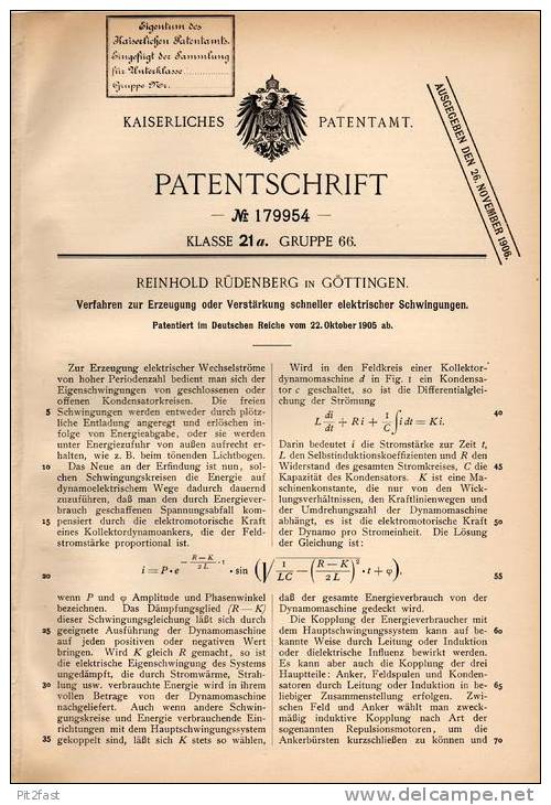 Original Patentschrift - R. Rüdenberg In Göttingen , 1905 , Erzeugung Elektrischer Schwingungen , Elektrik !!! - Historische Dokumente