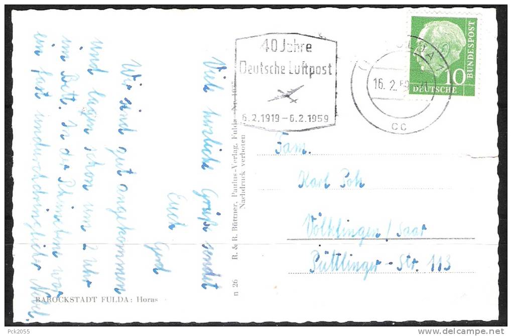 Fulda Ansichtskarte Gelaufen MiNr.183 Stempel Fulda 16.2.1959 (d 968 ) - Fulda