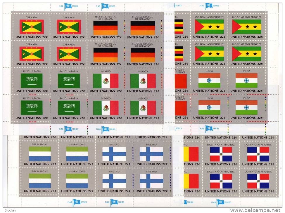 Kleinbogen UNO Flaggen VI 1985 New York 472/87+ 4KB ** 40€ MEXICO USSR OMAN INDIA GHANA CHAD ARABIA BRD Flag Sheet Bf UN - Postzegels