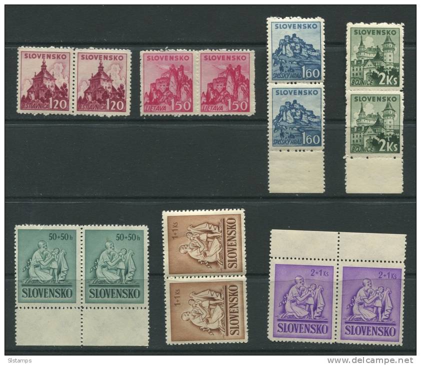 Slovakia 1941 Mi 81-4, 91-3 Complete Sets MNH Pair - Unused Stamps