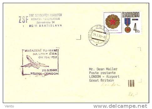 CS 1988 Cover, First Flight Prague - London With TU154M ... AD614 - Lettres & Documents