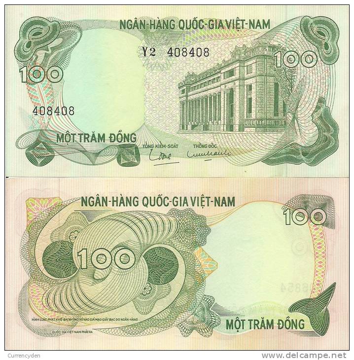 Viet Nam, South P-26a, 100 Dong, National Bank Building, Saigon $5 CAT - Vietnam