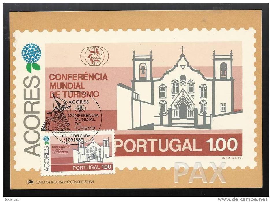 PORTUGAL - AÇORES - IGREJA MATRIZ - CONFERÊNCIA MUNDIAL DE TURISMO - BPA 3 - 2 SCANS - CARTE MAXIMUM - MAXICARD - Maximum Cards & Covers