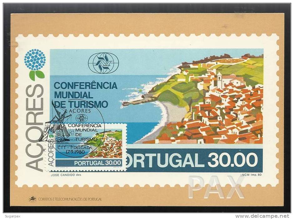 PORTUGAL - AÇORES - CORVO - VILA ROSÁRIO - CONFERÊNCIA MUNDIAL DE TURISMO - BPA 7 - 2 SCANS - CARTE MAXIMUM - MAXICARD - Maximum Cards & Covers