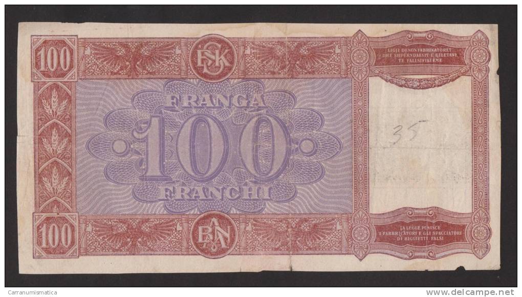 ALBANIA - BANCA Dello STATO D´ ALBANIA - 100 FRANGA (1945) - PROVISIONAL NOTE With OVERPRINT - Albanie