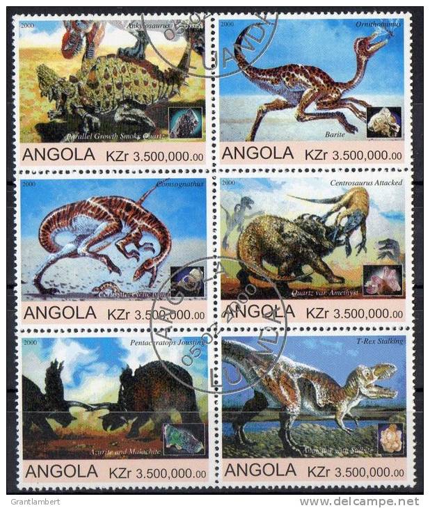 Angola 2000 Dinosaurs Block Of 6 CTO - Angola