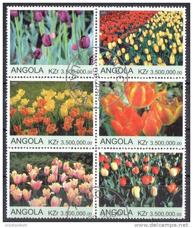 Angola 2000 Tulips Block Of 6 CTO - Angola