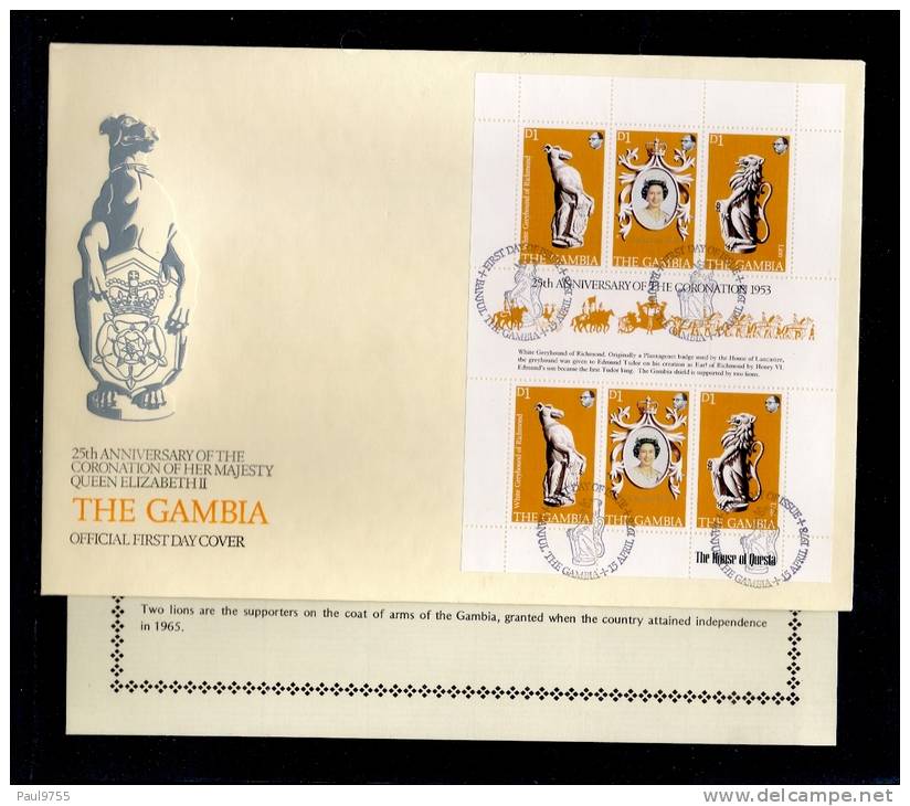 1978(15/04)SUPERB FDC WITH EXPLANATION-Y.T. 369-371 GAMBIA 25TH.  ANNIV.CORONATION ELISABETH II - Autres & Non Classés