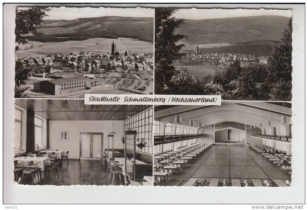 5948 SCHMALLENBERG, Stadthalle Mehrbildkarte 1962, Aptierter Schmallenberg-Stempel - Schmallenberg