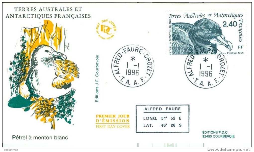 TAAF ENV  FDC 1996 PETREL A MANCHON BLANC - FDC