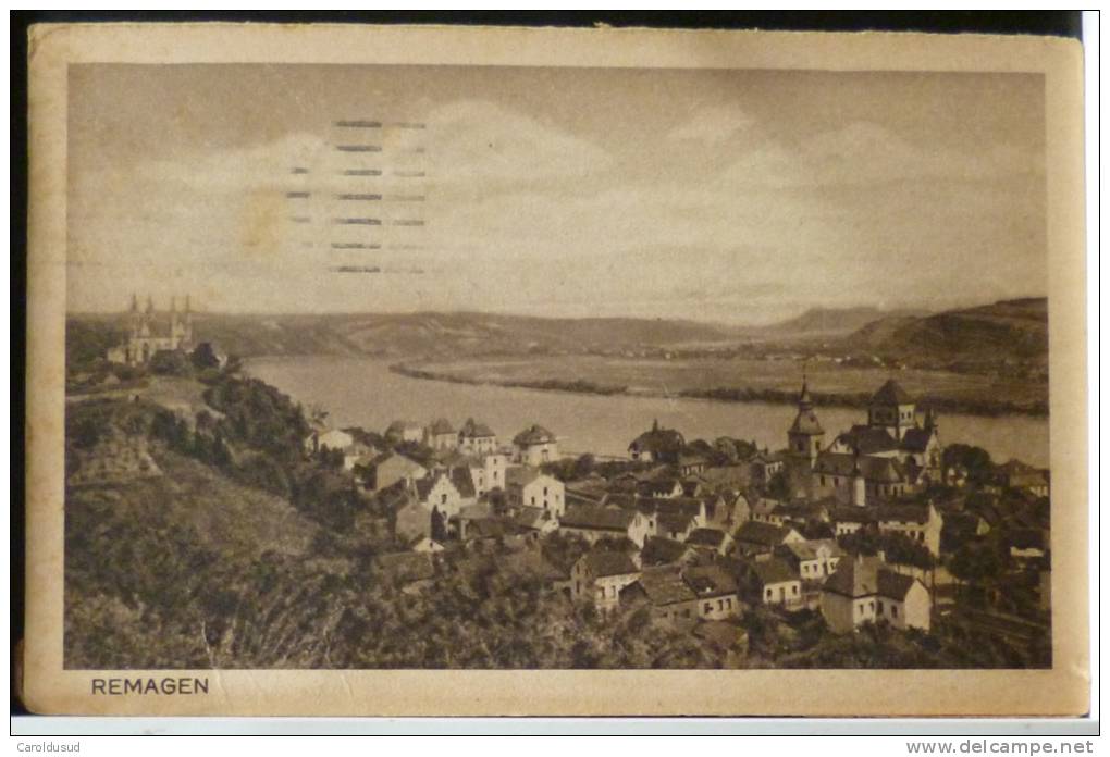 Cpa REMAGEN Panorama Vue Generale Village Eglise Voyagé 1921 Timbre Cachet Flamme Koln 1 Et W - Remagen