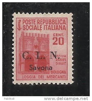 CLN SAVONA COMITATO DI LIBERAZIONE NAZIONALE REPUBBLICA SOCIALE 1945 SOPRASTAMPATO D'ITALIA CENT. 20 MNH - National Liberation Committee (CLN)