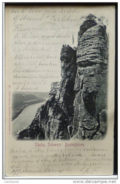 CPA Sachs Schweiz Basteifelsen Dresden Paul Heine 220 Voyagé 1901 Timbre CACHET  D Karlsbad 27 VI 91 - Bastei (sächs. Schweiz)