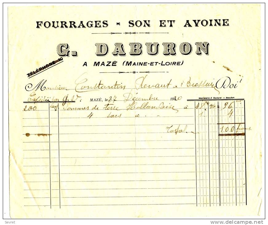 MAZE  - Maine Et LOIRE - Germain DABURON -  Fourrages - Son Et  Avoine - Agricultura
