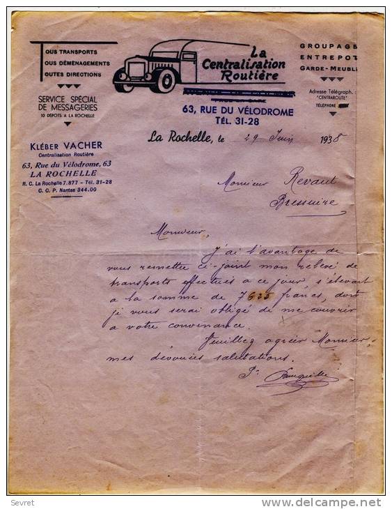 LA ROCHELLE  - 17 -  La Centralisation Routière - Kléber VACHER  -63 Rue Du Vélodrome - Tous Transports. - Verkehr & Transport