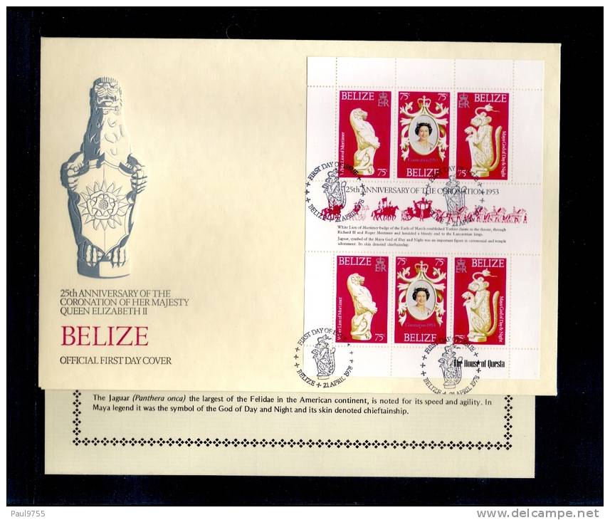 1978(21/04) SUPERB FDC WITH EXPLANATION Y.T. 394-396 BELIZE-25TH ANNIV.CORONATION ELISABETH II - Belize (1973-...)