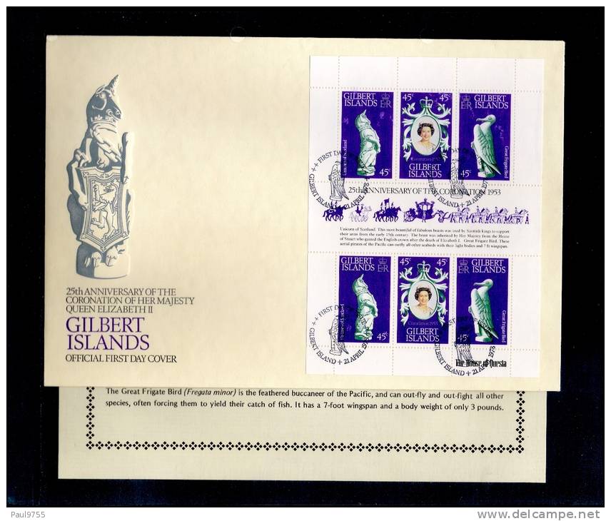 1978(21/04) SUPERB FDC WITH EXPLANATION Y.T. 60-62  GILBERT ISLANDS-25TH ANNIV.CORONATION ELISABETH II - Autres - Amérique