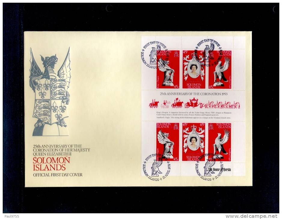 1978(21/04) SUPERB FDC Y.T.344-346 SOLOMON ISLANDS-25TH ANNIV.CORONATION ELISABETH II - Solomon Islands (1978-...)