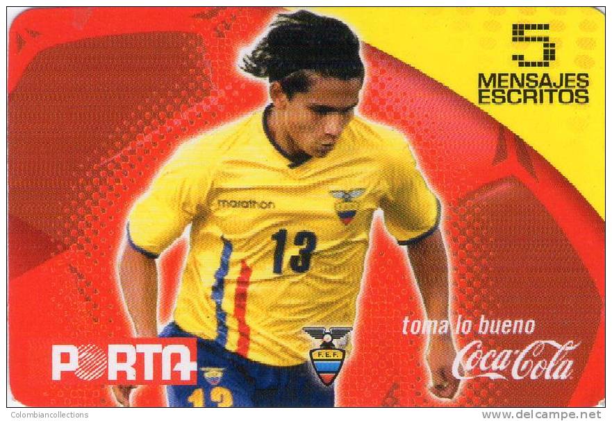 Lote TTE25, Ecuador, Tarjeta Telefonica, Phone Card, Porta, Coca Cola, Coke, Futbol, No 13, 5 Mensajes - Equateur