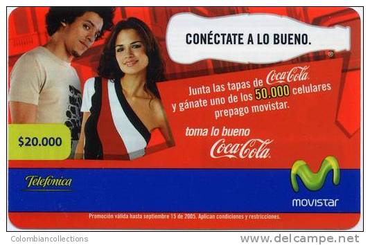 Lote TT20, Colombia, Tarjetas Telefonicas, Phone Cards, Coca Cola,  Movistar, 20.000, Coke, Used - Colombia
