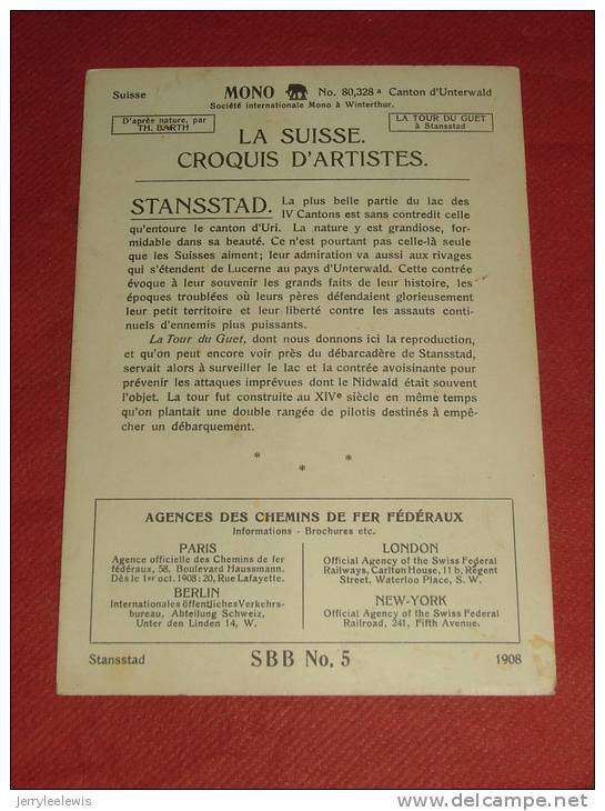 STANSSTAD - La Tour Du Guet  D'après Th. Barth   - " La Suisse Croquis D'artistes "  -  1908 - (2 Scans) - Stans