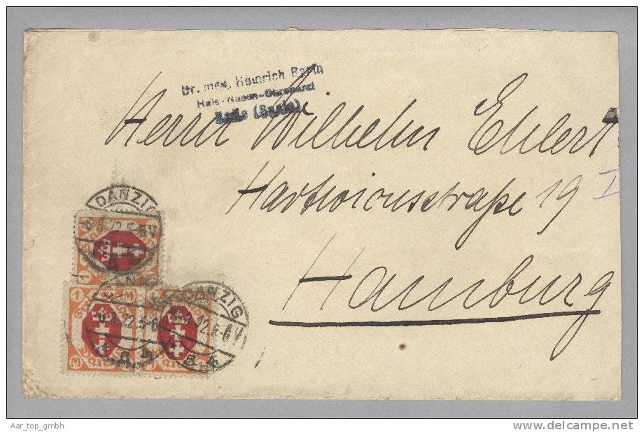 DR Danzig 1922-08-06 Brief Nach Hamburg Mit 3xMi#83 - Storia Postale
