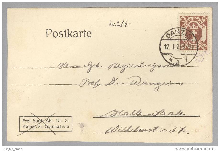 DR Danzig 1923-01-12 Postkarte Nach Halle Mit Mi#126 EF - Lettres & Documents