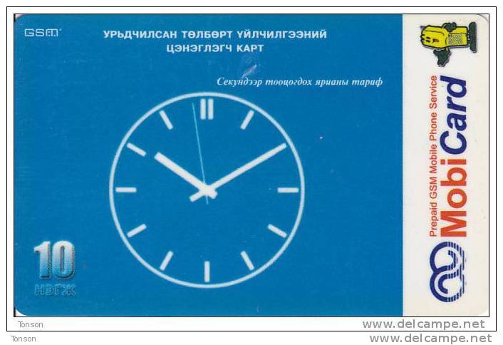 Mongolia, Mon-031, MobiCom, Clock In Blue, 2 Scans. - Mongolia