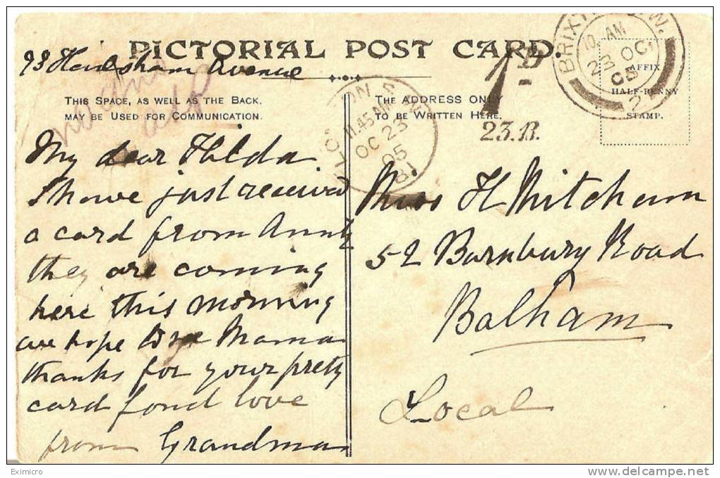 GREAT BRITAIN 1905 1d POSTAGE DUE MARK ON THE PELLS, LEWES POSTCARD - Other & Unclassified