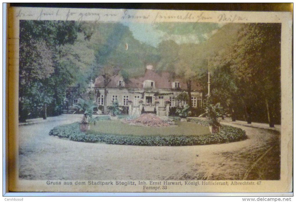 CPA RARE Steglitz Gruss Aus .... Dem Stadtpark Ernst Harwart Voyagé 1918 Cachet Feld Post Berlin 21 - Steglitz