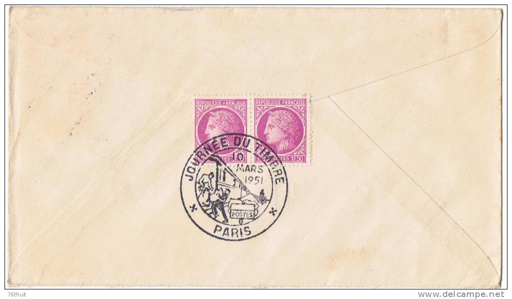 10/3/1951 - Enveloppe Lettre - FDC - Journée Du Timbre- Wagon Postal - Yvert Et Tellier  879 - Journée Du Timbre