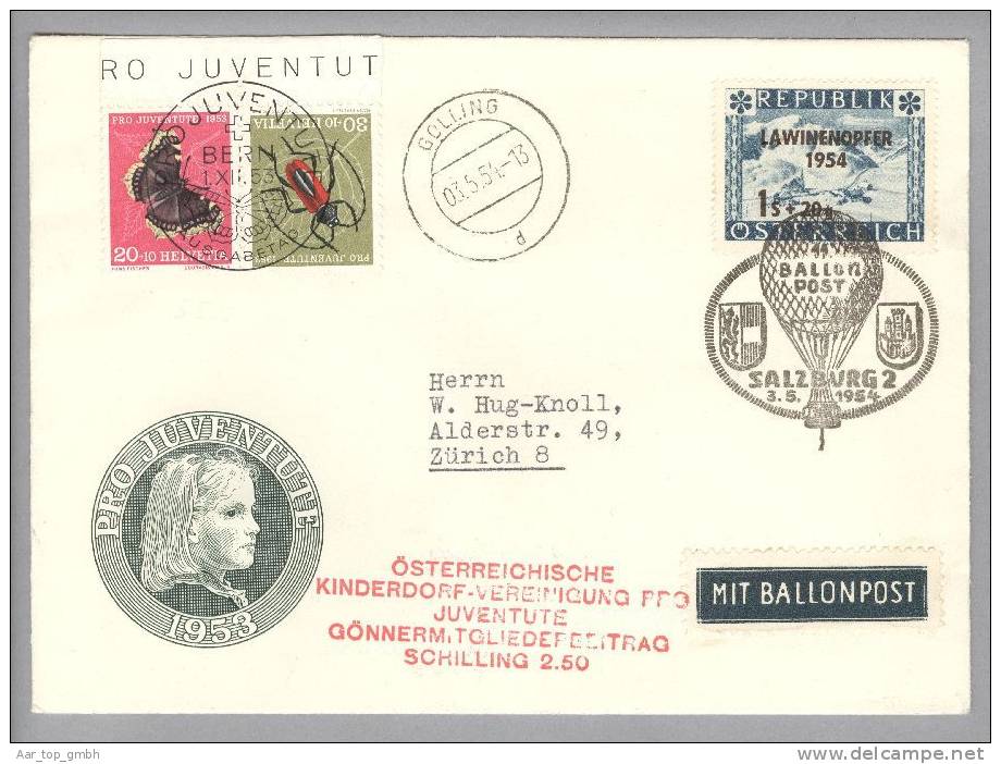 Schweiz Kehrdruck 1953-12-01 Illustrierter FDC Mit  Pro Juventute Zu#K44 ABallon Post - Tête-bêche