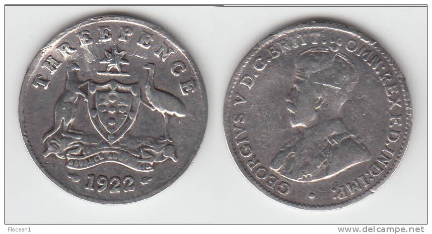 **** AUSTRALIE - AUSTRALIA - 3 PENCE 1922 - THREE PENCE 1922 - ARGENT - SILVER **** EN ACHAT IMMEDIAT !!! - Threepence