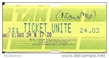 France Ticket Tramway TAN Nantes (44) Bus Et Tram - Europe