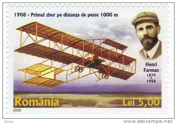 Romania / Aviacy / First Flight Over 1000m Henry Farman - Ongebruikt