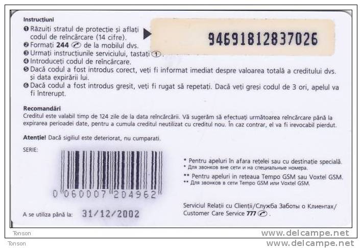 Moldova, Tempo, 60 / 120 Minute, Cartela, 2 Scans. - Moldavië