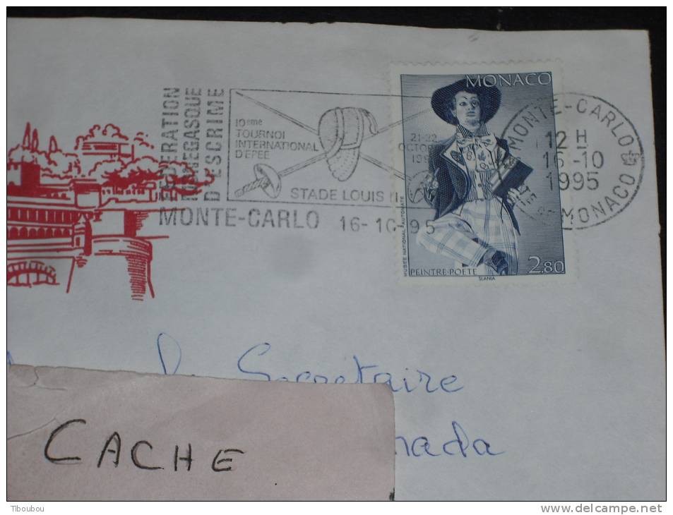 MONACO YT 1919 SUR LETTRE - PEINTRE POETE AUTOMATE - FLAMME FEDERATION ESCRIME EPEE - ENVELOPPE ILLUSTREE PALAIS - - Marcophilie