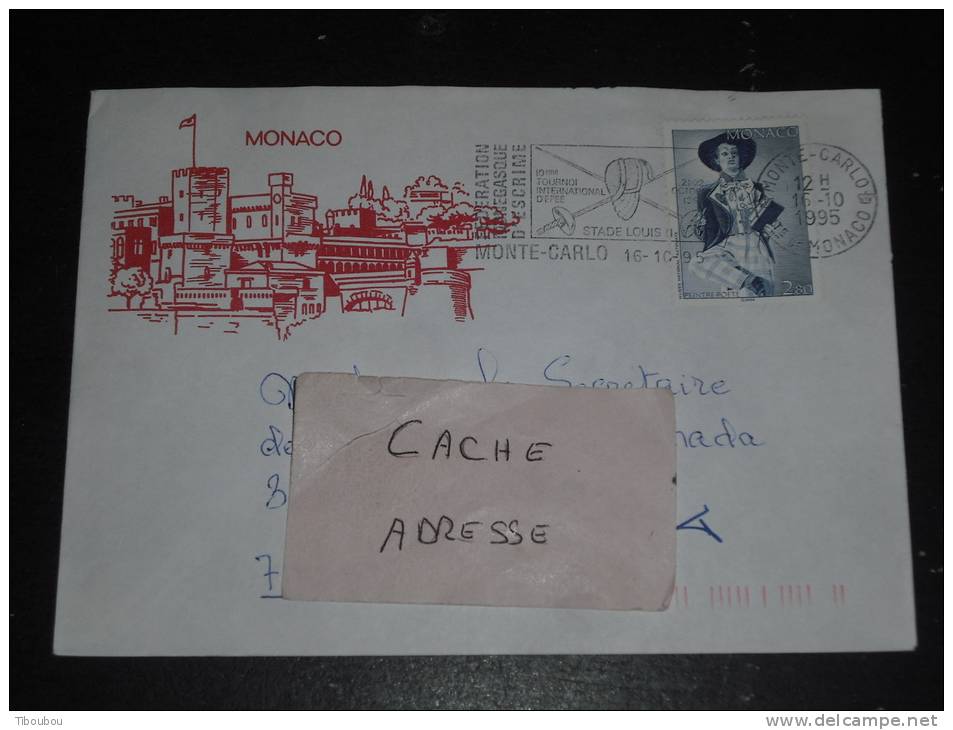 MONACO YT 1919 SUR LETTRE - PEINTRE POETE AUTOMATE - FLAMME FEDERATION ESCRIME EPEE - ENVELOPPE ILLUSTREE PALAIS - - Marcophilie