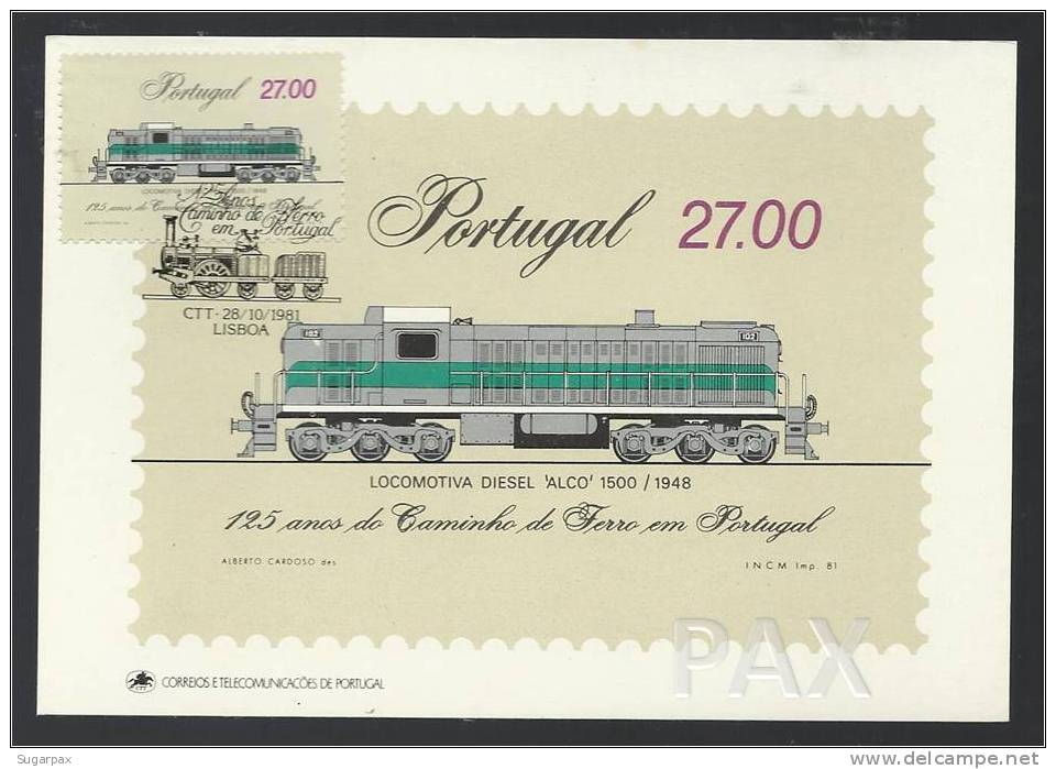 PORTUGAL - LOCOMOTIVA DIESEL ALCO 1500 - 125 ANOS CAMINHO DE FERRO - BPC 7 - 2 SCANS - CARTE MAXIMUM - MAXICARD - Maximum Cards & Covers